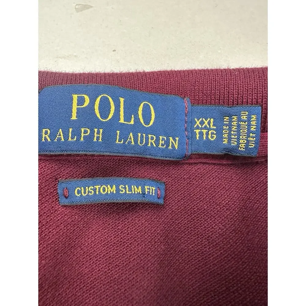 Polo Ralph Lauren Polo Shirt Men's XXL Burgundy Big Pony 3 Patch Custom Slim Fit